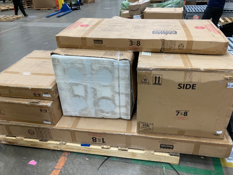 Photo 1 of ****no box 5**** MISSING PART PABackyard Discovery Fusion Flame Galvanized Steel Covered Outdoor Kitchen with 5-Burner Stainless Steel Grill, Refrigerator, Countertop, Storage, and Steel Roof for All-Season Outdoor Cooking