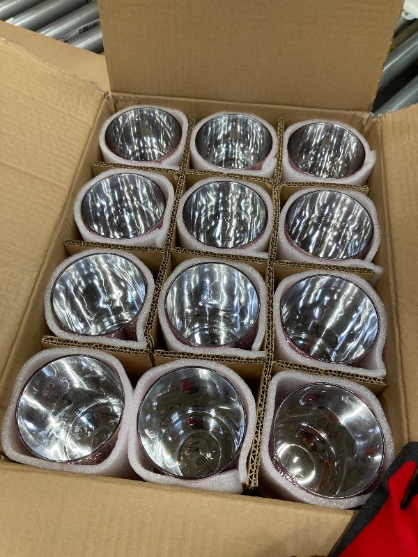 Photo 1 of 12 Pcs Bling Glass Vases for Flower Table Centerpieces 6 x 3.5 Inch Speckled Flowers Vase Votive Candle Holders for Wedding Centerpieces Party Supply Holiday Day (Rose Gold)