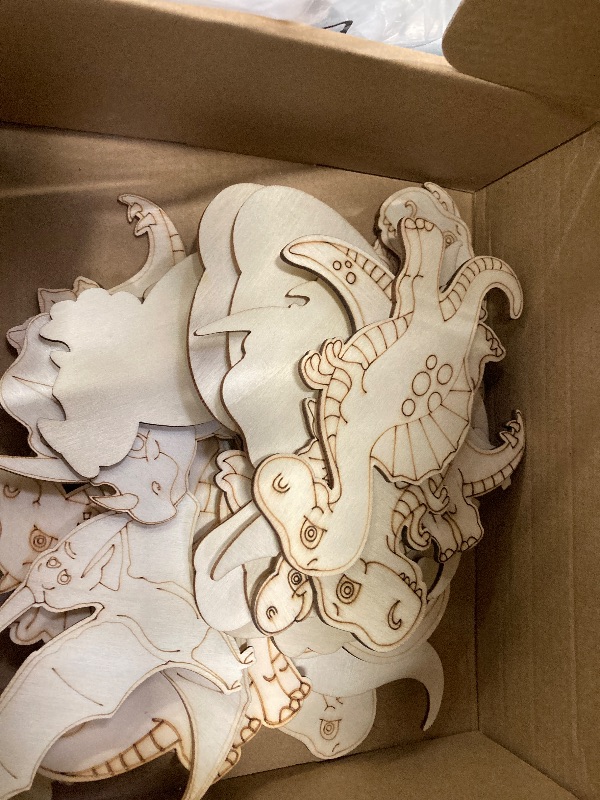 Photo 1 of **MISSING STICKERS AND BAGS**Wesiti 122 Pieces Dinosaur Party Favors, Includes Dinosaur Wood Painting Craft Kits Dinosaur Stickers 5 x 7" White Organza Bags for Kids Dinosaur Theme Party School Classroom Art and Craft Supplies