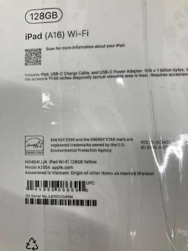 Photo 1 of ++CLOSED BY FACTORY+++++Apple iPad 11-inch: A16 chip, 11-inch Model, Liquid Retina Display, 128GB, Wi-Fi 6, 12MP Front/12MP Back Camera, Touch ID, All-Day Battery Life — Yellow