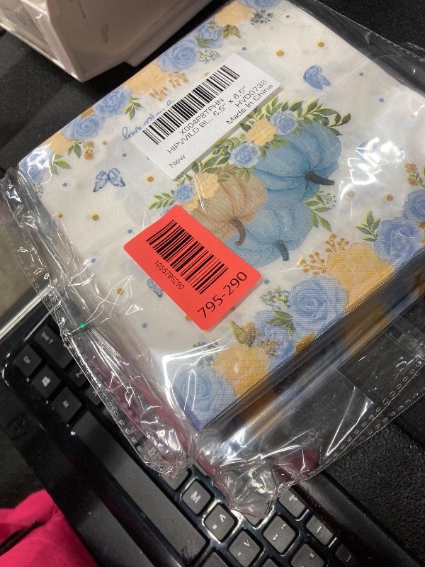 Photo 1 of 2 HIPVVILD Blue Pumpkin Baby Shower Decorations Napkins – 48 Pack Disposable Paper Napkins for Fall Thanksgiving Baby Boy Party Supplies Decorations for Gender Reveal, 6.5" x 6.5"