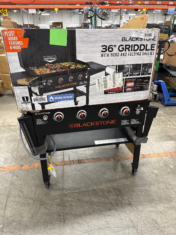 Photo 1 of **MISSING MULTIPLE PARTS/NO BOX***Blackstone Original 4-Burner 36 Natural Gas Omnivore Outdoor Griddle with Hood and Folding Side Shelves