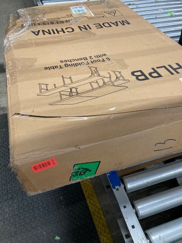 Photo 1 of HLPB Folding Table Picnic Table Set, 6 ft Camping Table with 2 Benches, Outdoor Indoor Portable Folding Furniture for Working Meeting Party, Camping, Picnic, Weddings w/Handle and Safety Locks, White