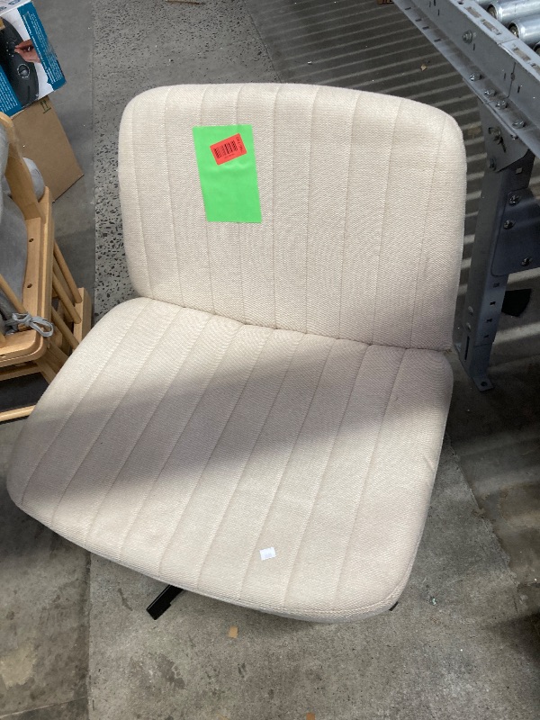 Photo 1 of **DIRTY**
Orange Factory Criss Cross Chair Wheels Wide Cross Legged Office Desk Vanity Chair Comfy Fabric Armless Adjustable Swivel for Home Computer Task (Beige)