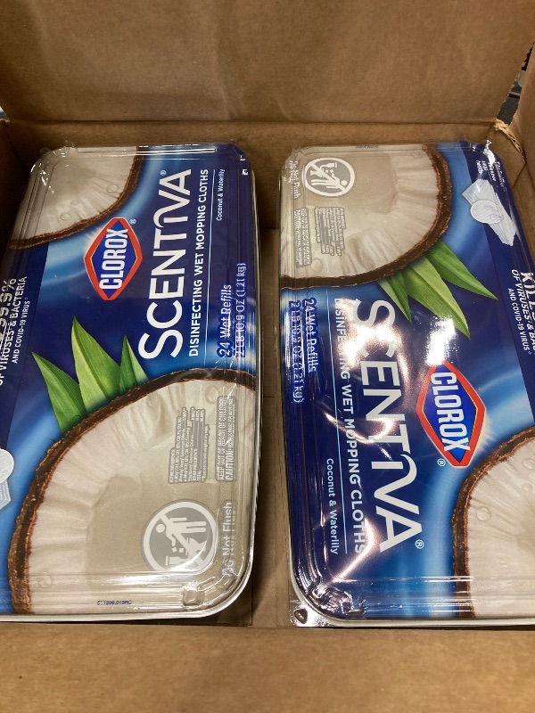 Photo 1 of **2 pak **Clorox Scentiva Disinfecting Wet Mopping Cloths, Coconut and Waterlily, 24 Refills (Pack May Vary)
