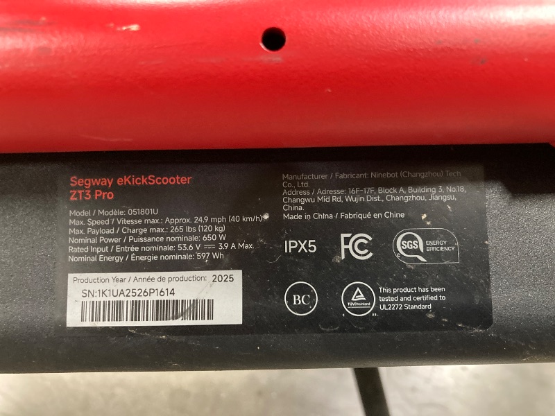 Photo 1 of **Missing charger, screws, won't turn on*** Segway ZT3 Pro Electric Scooter, Up to 24.9 MPH, 43.5-Mile Range, Dual Suspension, Flash Charge, 1600W Peak Motor, Off-Road Scooter for Adults UL Certified (UL2272/2271)