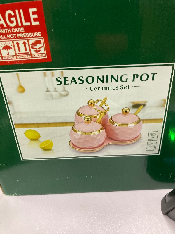 Photo 1 of ***MISSING TWO LIDS***ZENFUN Set of 3 Ceramic Condiment Pots with Trays, Condiment Jars Containers with Lids and Spoons, Porcelain Sugar Salt Bowls Set, White Spice Seasoning Box for Kitchen, Restaurant, Counter, Home
