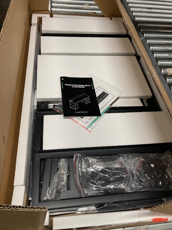 Photo 1 of *The description and photo are for reference only.***Lufeiya L Shaped Computer Desk with Drawers & Storage Shelves, 55 Inch Corner Desk with Power Outlet for Home Office Bedroom, L-Shaped Teen PC Gaming Desks with Fabric Drawer, Rustic Brown