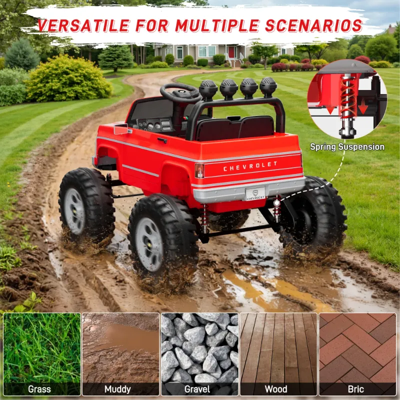 Photo 1 of 24V 2 Seater Ride on Cars, Licensed Chevrolet Cheyenne Powered Ride on Toys Truck with Remote Control, 4 Wheels Spring Suspension, Bluetooth, LED Light, Electric Cars for Kids Ages 3-8 Gifts, Red