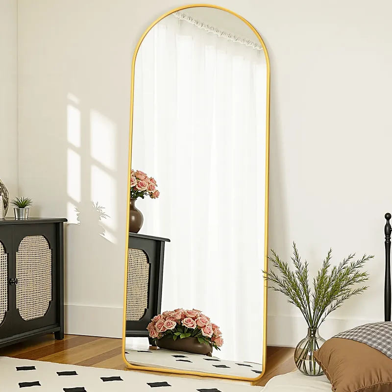 Photo 1 of 58"x19" Full Length Floor Mirror, Freestanding Standing Mirror with Stand - Arch Full Body Mirror for Bedroom, Living Room, Hallway, Gold
