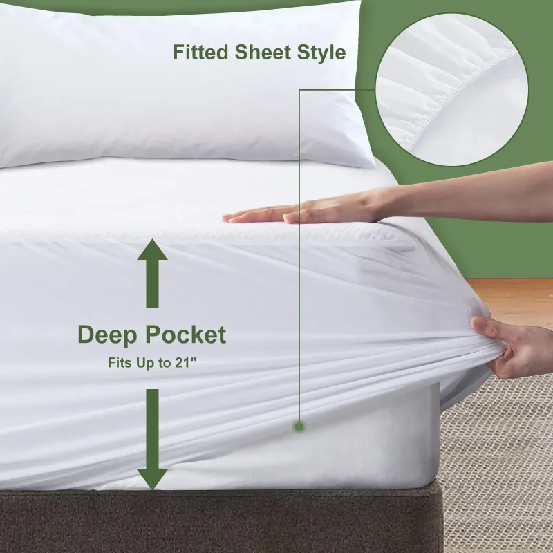 Photo 1 of  Waterproof Mattress Protector Queen Size 3D Air Fabric Cooling Mattress Cover Bed Pad Smooth Ultra-Soft Breathable Noiseless Washable with 8''-21'' Deep Pocket (White, Queen)