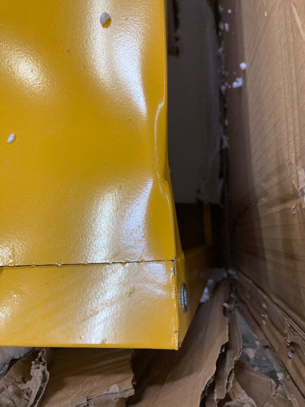 Photo 1 of ***VERY HEAVY****FULL OF DENTS AND DINGS BUT FUNCTIONAL*** 45 Gallon Manual Close Flammable Storage Cabinet, 18 Gauge Steel, 2 Shelves, 2 Door Fire Cabinet, 65" x 43" x 18", Made in The USA, Yellow,"***VERY HEAVY**FULL OF DENTS AND DINGS BUT FUNCTIONAL***