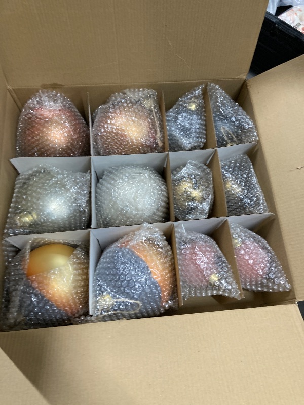 Photo 1 of 12 Pcs Neutral Brown Grey Matte Glass Christmas Ornament 4 Inch 2.36 Inch Vintage Metallic Christmas Copper Ornament Xmas Tree Ball Decoration Textured Glass Ball with Loop for Xmas Decor Party Supply