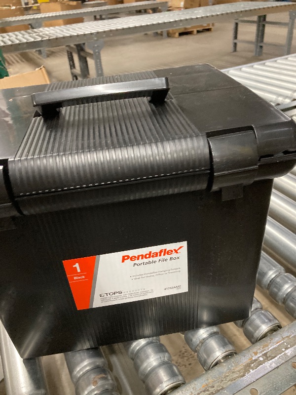 Photo 1 of 
Pendaflex Portable File Box with File Rails, Simple Document Storage, File Bin for Home and Office, Hinged Lid with Double Latch Closure, Black, 3 Black Letter Size Hanging Folders Included (41742AMZ)