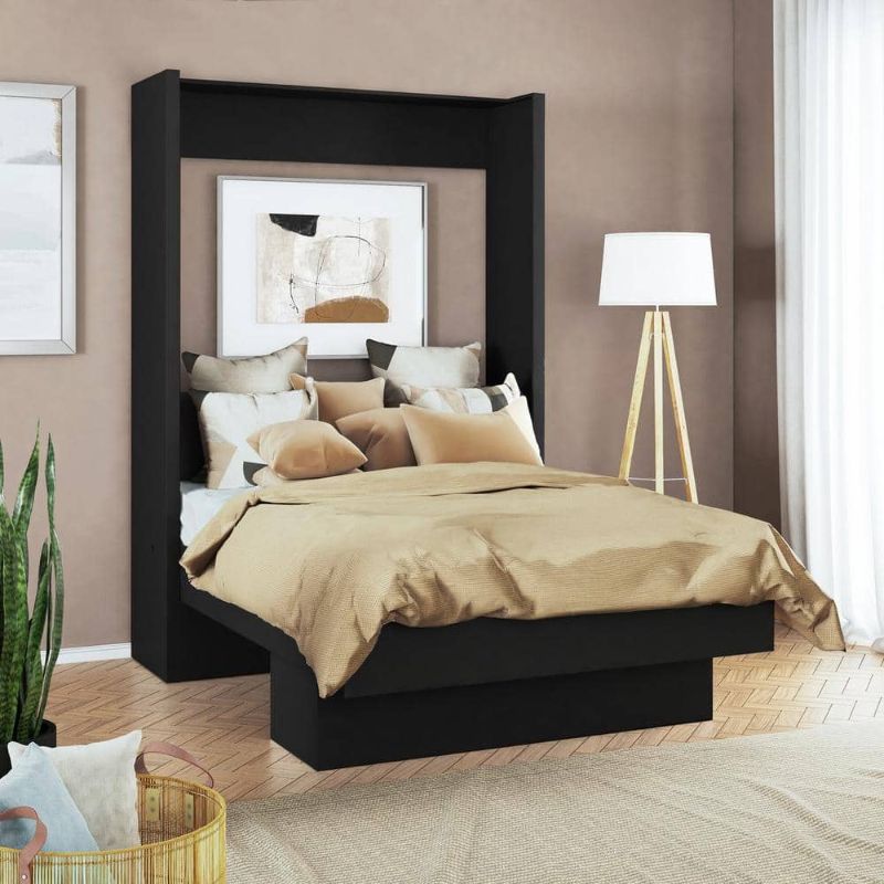 View 1 of Easy-Lift Black Wood Frame Full Murphy Bed with Shelf