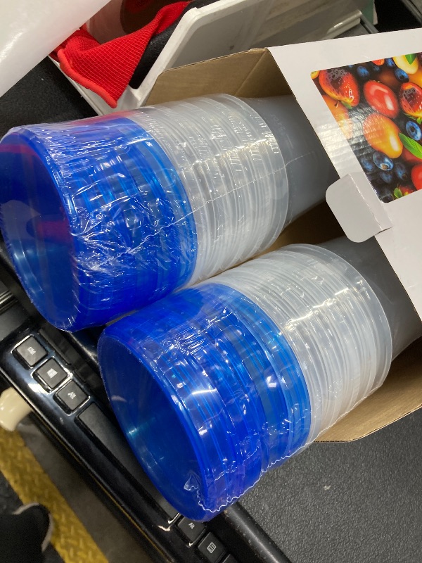 Photo 1 of [32 oz 10 Pack] Food Storage Freezer Containers Clear Bottom with Blue Twist Top Lids Reusable, Plastic Airtight Meal Prep Containers BPA Free | Stackable | Leakproof | Microwave/Dishwasher Safe