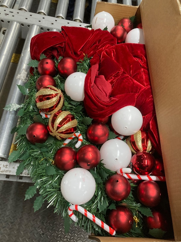 Photo 1 of *Ornaments scuffed* Firstness Christmas Tree 6FT, Pop up Pre Decorated Pre Lit Artificial Xmas Tree with 150 LED Lights, Large Bow & Ornaments, Lighted Christmas Tree for Holiday Party Decorations, Easy Installation