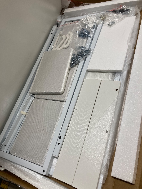 Photo 1 of *Small chips in corners* 48 inch Computer Desk with 4 Fabric Drawers — Home Office Desks with Storage, Writing Desk with Side Hook, Desk Study/Work Table for Bedroom and Small Space, White
