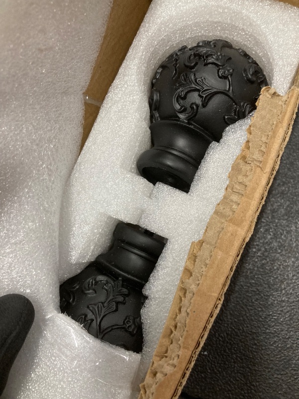 Photo 1 of *Size Unknown/Type Unknown* Curtain Rod Ends, Leaf/Floral Detail, Black