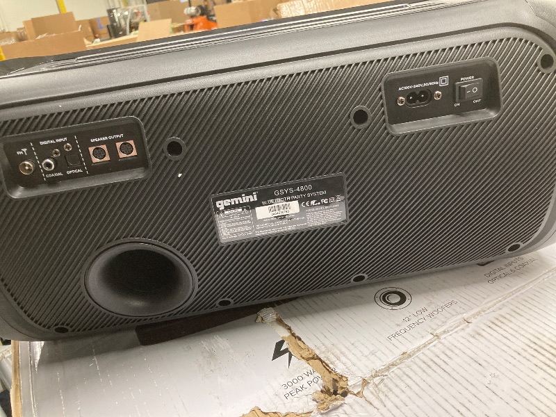 Photo 1 of *One Speaker has some cracking and damage* *Unsure if it works* Gemini Bluetooth Stereo System for Home – 3000W Peak Power Dual 12” Subwoofers, FM Radio, LED Lights, USB, AUX, Optical Input – Ultimate Home Stereo Shelf System for Parties & Karaoke (GSYS-