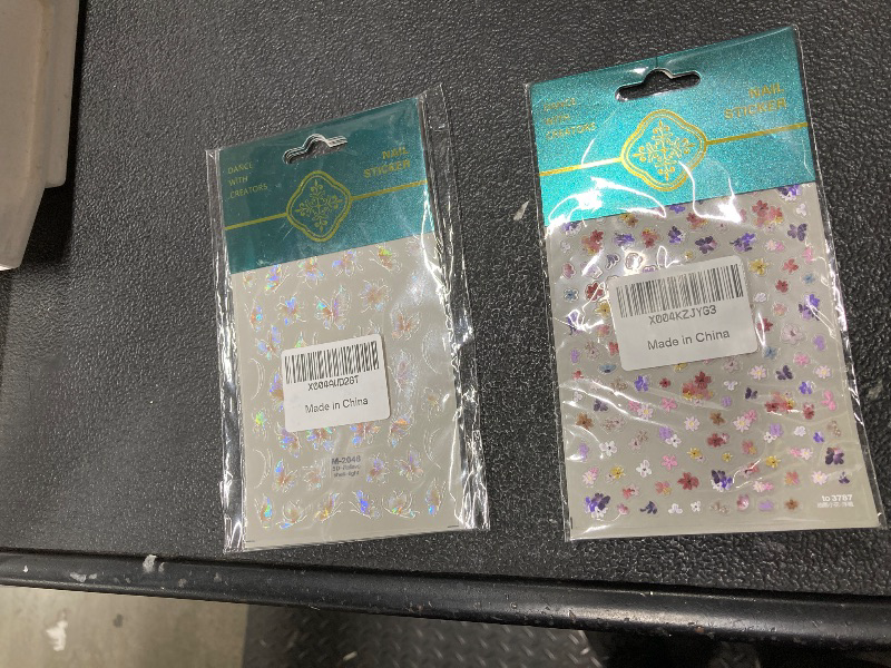 Photo 1 of *2 pack* Butterfly/Flower Nail Art Stickers Decals 5D Embossed Butterfly Nail Decals 2PCS Aurora Pink Champagne Butterfly Nail Designs Sparkling Butterfly Stickers for Women DIY Manicure Nail Art Decorations Supplies