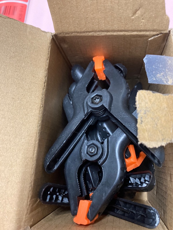 Photo 1 of 12 Pack Plastic Spring Clamps, 3.5inch Small Heavy Duty Clips for Crafts, Backdrop Stand, Woodworking, Photography Studios (Black)