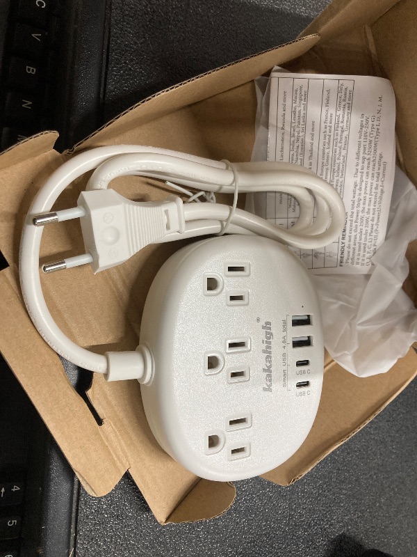 Photo 1 of ***MADE FOR EUROPEAN STYLE OUTLETS* PLZ NOTICE PLUG***European Travel Plug Adapter with USB C, Multi Country Outlet Adapter with 3 AC Outlets and 4 USB Ports, Type C Plug Adapter for US to Most of Europe Iceland Spain Italy France Germany etc***MADE FOR E