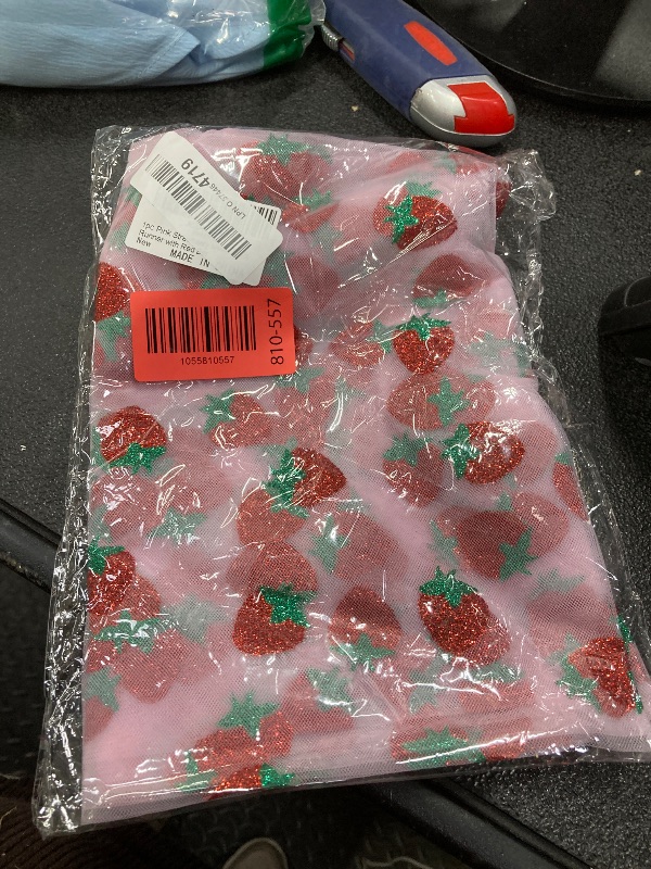 Photo 1 of 1 Pcs 29 x70 inch Pink Strawberry Mesh Table Runner, Shiny Glitter Tulle Tablecloth Sheer Lace Tablecloth for Party Decorations Shortcake Birthday Wedding Bridal Shower Party Home Kitchen Table Decor