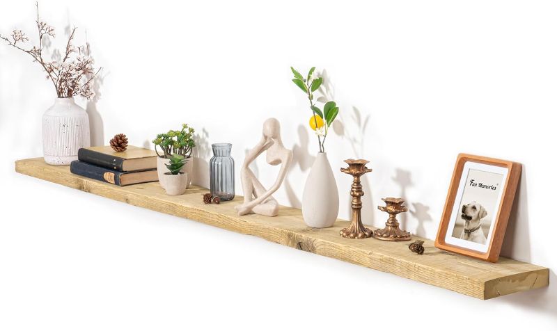 Photo 1 of 1 Floating Shelve for Wall Decor, 72"x8" Rustic Reclaimed Wood Shelves, Heavy-Duty Wall Mounted Shelves with Invisible Brackets for Living Room, Bedroom, Kitchen, Natural Finish