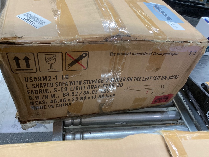 Photo 1 of **CONTAINS ALL 3 BOXES****L-Shaped Sectional Couch with Storage, Sofa with Reversible Chaise Removable Cushion Covers, for Small Space, Apartment, Living Room, Light Gray