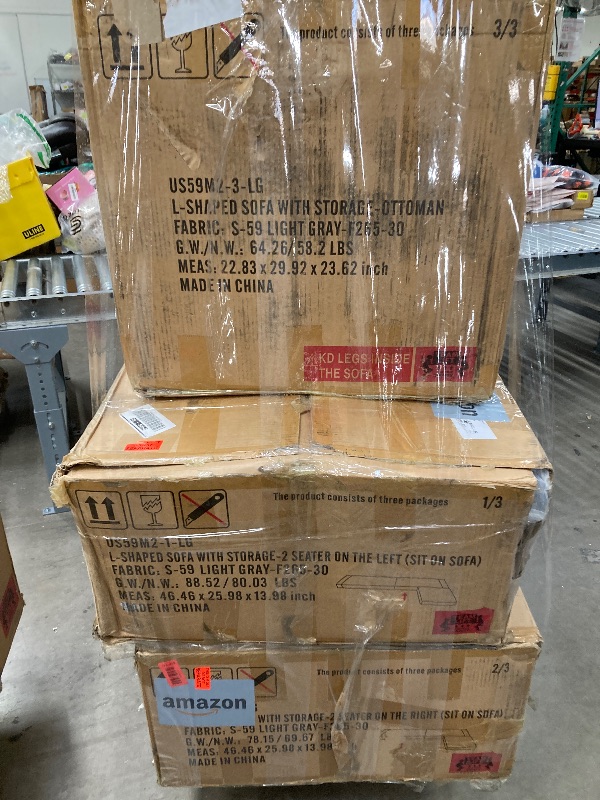 Photo 1 of **CONTAINS ALL 3 BOXES****L-Shaped Sectional Couch with Storage, Sofa with Reversible Chaise Removable Cushion Covers, for Small Space, Apartment, Living Room, Light Gray