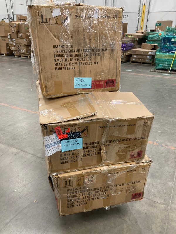 Photo 1 of **CONTAINS ALL 3 BOXES****L-Shaped Sectional Couch with Storage, Sofa with Reversible Chaise Removable Cushion Covers, for Small Space, Apartment, Living Room, Light Gray