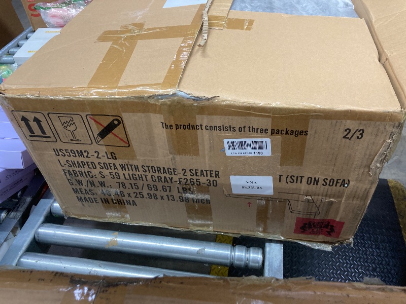 Photo 1 of **CONTAINS ALL 3 BOXES****L-Shaped Sectional Couch with Storage, Sofa with Reversible Chaise Removable Cushion Covers, for Small Space, Apartment, Living Room, Light Gray