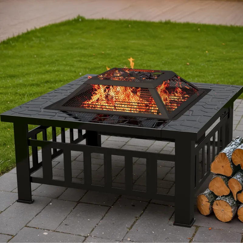 Photo 1 of Lacoo 32" Patio Square Fire Pit Table for Patio Backyard BBQ, Ice Storage with Mesh Lid, Poker and Cover, Black