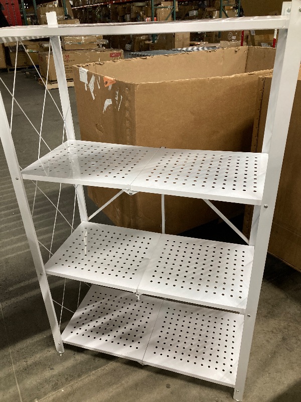 Photo 1 of **HAS SOME DENTS***COOKCOK 4-Tier Storage Shelving Unit, Metal Shelf, Foldable Storage Shelf with Wheels, 27.9"x13.4"x49.72" Garage Shelf, Kitchen Shelf with 4 Hooks, No Assemble Require, White
