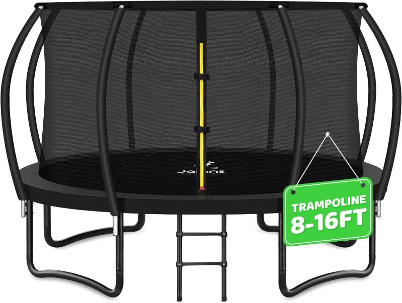 Photo 1 of 14FT 12FT 10FT 16FT Trampoline with Safety Enclosure, Anti-Rust Coating – ASTM Certified, Heavy-Duty Outdoor Trampoline with Ladder – for Kids & Adults