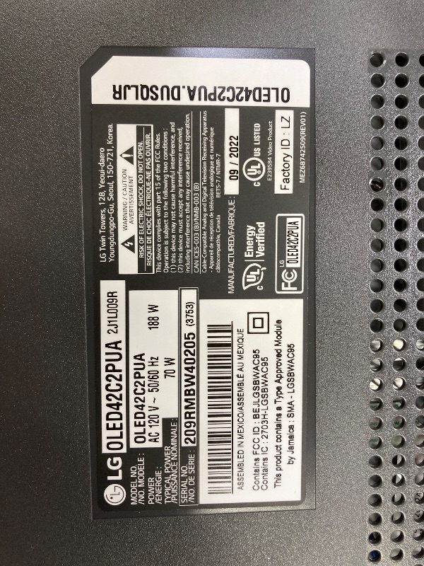 Photo 1 of ***Factory seal***

LG C2 Series 42-Inch Class OLED evo Smart TV OLED42C2PUA, 2022 - AI-Powered 4K TV, Alexa Built-in