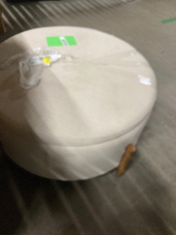 Photo 1 of ***Need to be clean***
SNUGWAY Classic 24" Round Storage Ottoman Footstool with Removable Lid, Upholstered Faux Leather/Fabric, Wooden Legs for Living Room & Bedroom