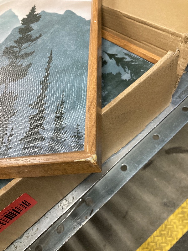 View 4 of **ONE FRAME CORNER IS CHIPPED-SEE PIC**CHDITB Mountain Framed Wall Art Of ,Mountains Woodland Artwork Foggy Forest Wall Decor, Pine Trees Wall Painting,Watercolor Nature Art Prints For Bedroom Living Room Decor(12X16 Inch)