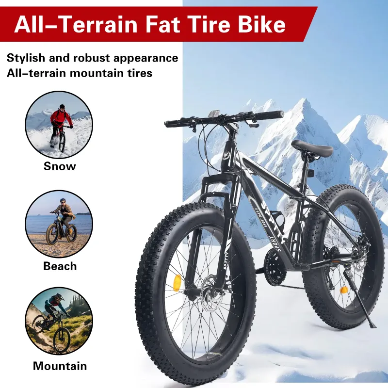 Photo 1 of **USED MISING PARTS , FUNTIONAL UNTESTED  ****SPPTTY 26" Fat Tire Mountain Bike,4" Non-Slip Wide Tires with 21 Speed,Dual Disc Brakes,Bicycle for Men and Women,Grey
