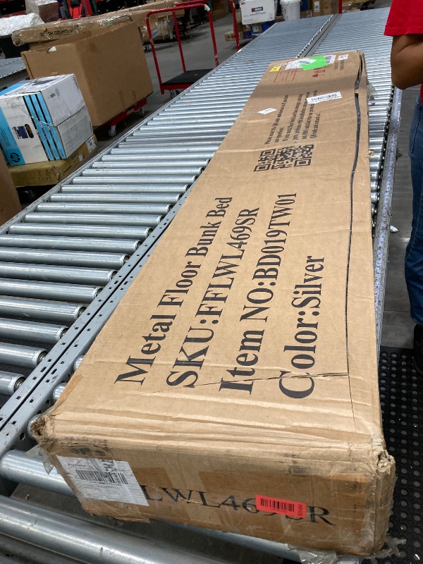 Photo 1 of  USED MISSING PARTS, Metal Twin Over Full Bunk Beds with Trundle Bed, UHOMEPRO Metal Bunk Beds for Teens Teens Adults with Side Ladders, Twin Over Full Size Bunkbed Frame, No Box Spring Needed, CPC Certification, Silver