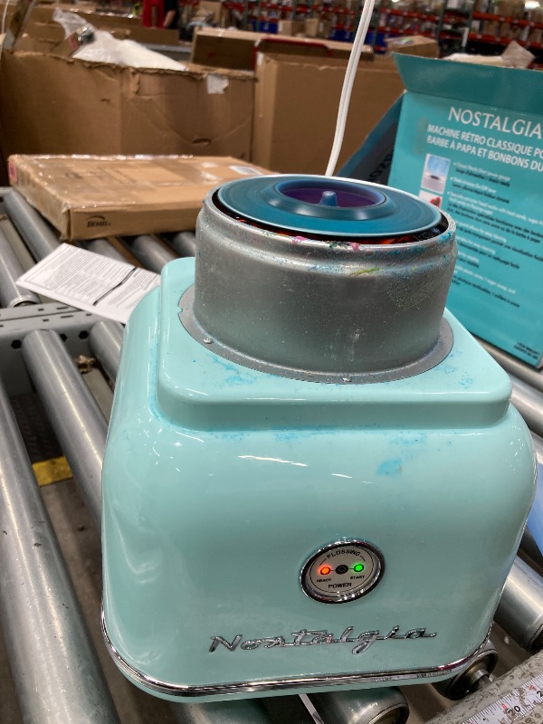 Photo 1 of **USED MISSING PARTS****  Nostalgia Classic Countertop Cotton Candy Machine, Manual, Retro Vintage Candy Maker Includes 2 Reusable Cones & Scoop, Aqua