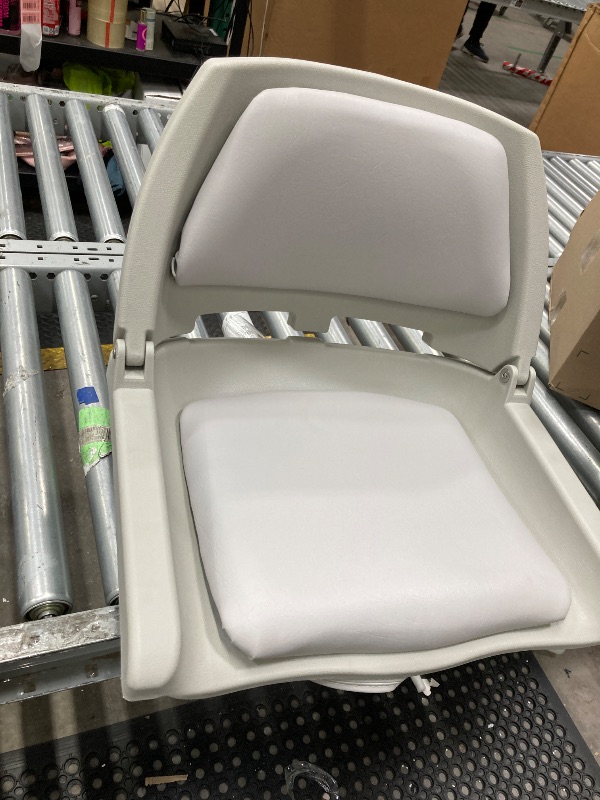Photo 1 of ***MISSING PARTS  USED***  Attwood 98391GY Padded Boat Seat, Gray, Molded Plastic Frame, 20 Inches W x 17 Inches D x 12 Inches H