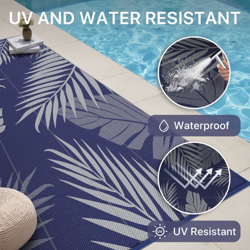 Photo 1 of **used***DEORAB 9'x12' Outdoor Rugs Patio Waterproof Outside Mat Reversible Plastic Camping Carpet,Blue & Grey