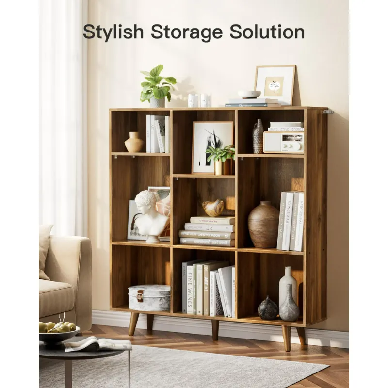Photo 1 of ***used missing parts**CHITOOMA Wood Bookcase with 3 Adjustable Shelves, 3-Tier 9-Cube Storage Organizer Bookshelf with Solid Legs for Home Office or Living Room, Brown
