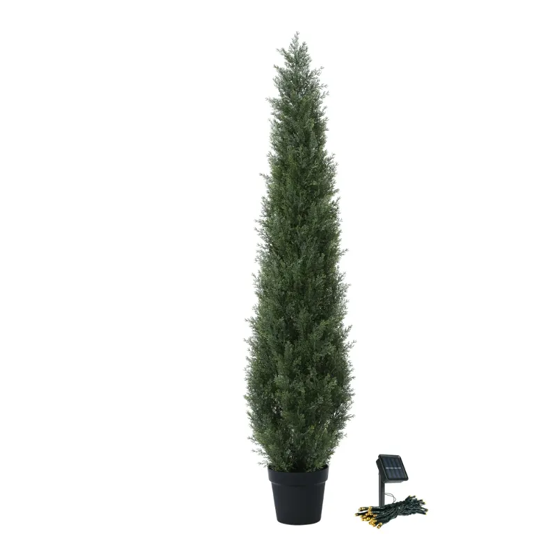 Photo 1 of ***used**5ft Artificial Cedar Topiary Trees for Outdoors, Fake Cypress Plants with Solar Light String, Faux uv resistant Plants for Home Front Porch Decor, Housewarming Gift