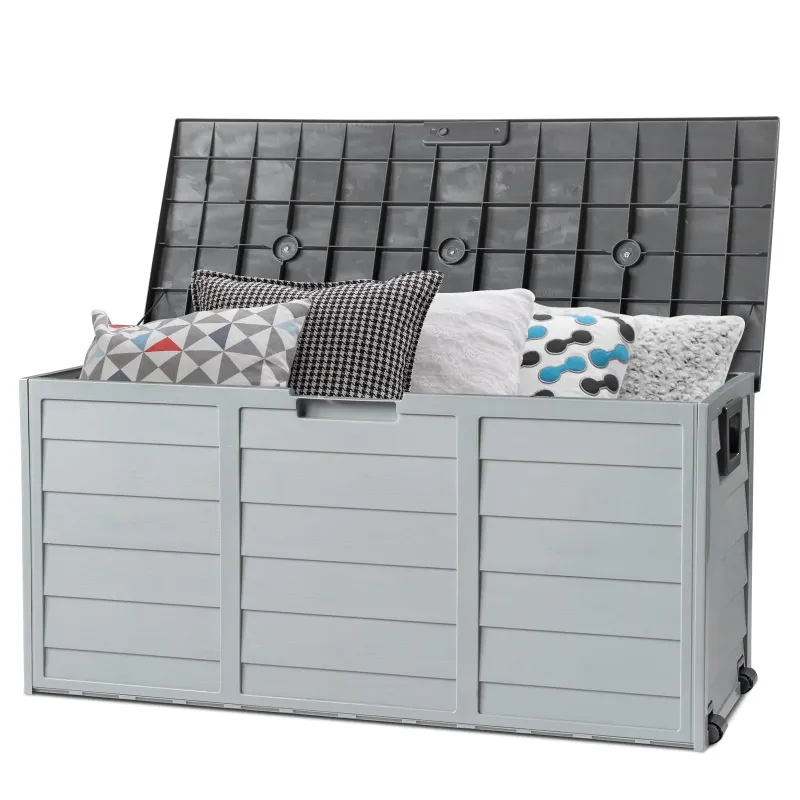 Photo 1 of **used ,missing parts***  Ktaxon 75gal Outdoor Garden Plastic Storage Deck Box Chest Tools Black Grey