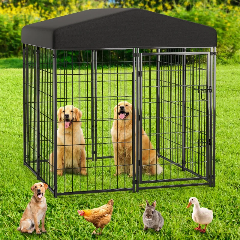 Photo 1 of ***** used missing parts***Anyask Universal Heavy Duty Medium Metal Dog Kennel Playpen with Sun/Rain Proof Top for Dog Cat Duck Chicken Outdoor Excerise (4'L x 4'W x 4.5'H)