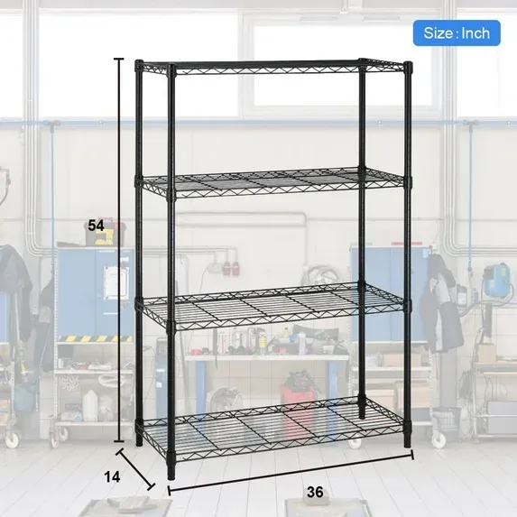 Photo 1 of **used missing parts** BestOffice 4 Shelf Wire Shelving Unit Garage NSF Wire Shelf Metal Storage Shelves Heavy Duty Height Adjustable for 1000 lbs Capacity Black
