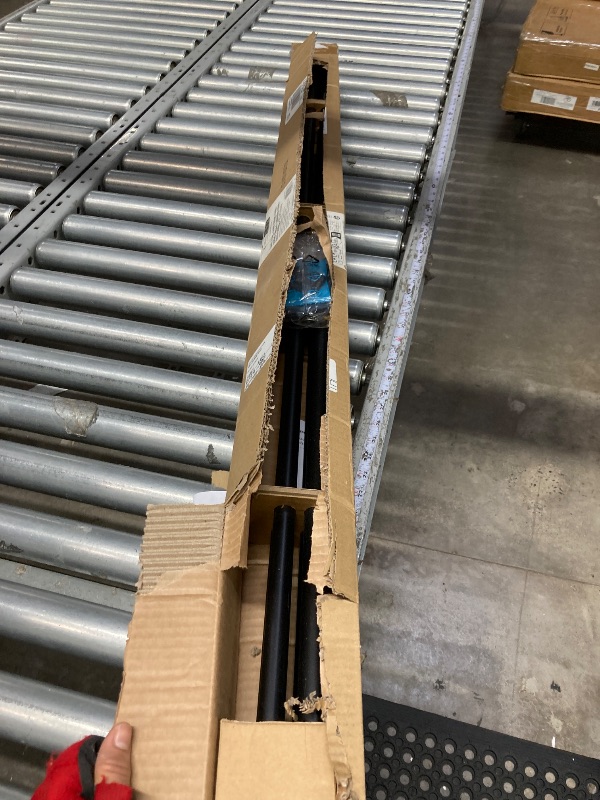 Photo 1 of **used missing parts** Amazon Basics Adjustable 1 Inch Double Curtain Rods for Windows, Cap Finials, 72" to 144", Black